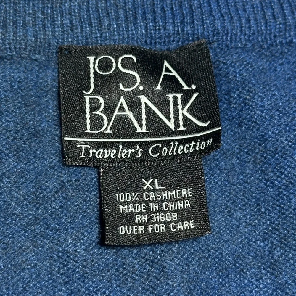 Jos A Bank 1/4 Zip Sweater Mens XL 100% Cashmere Knit Travelers Collection Blue